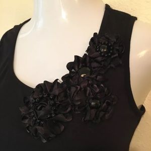 Black Long Tank floral embellishments Size Medium